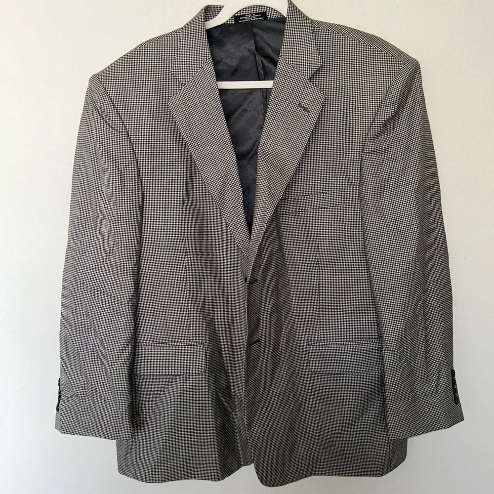 Stafford Men's Gray and Black Blazer Career Office Professional Going out Wool